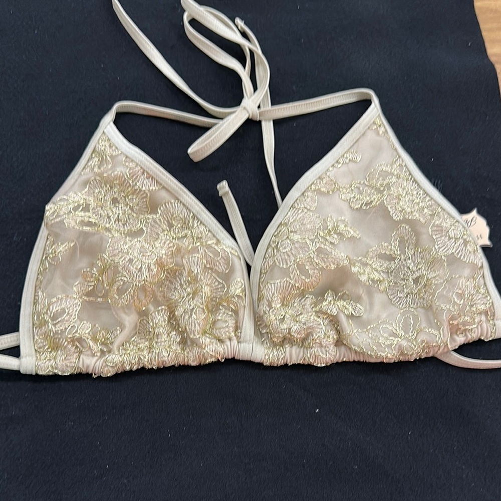 Hunter McGrady Playful Promises Elegant Gold lace  bathing suit top